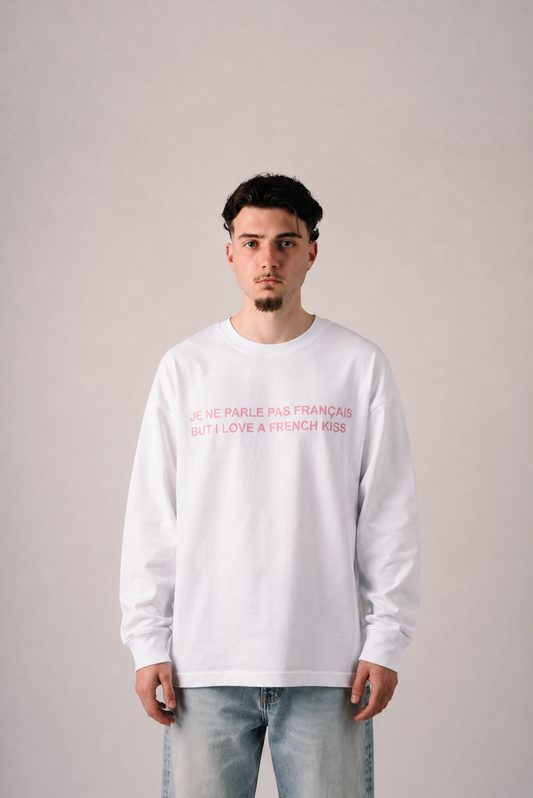 FRENCH KISS LONGSLEEVE - WHITE & PINK