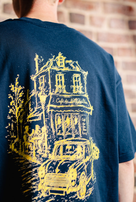 CAFÉ DE NGB TEE — NAVY & YELLOW